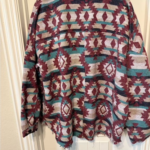 1.4.3. Story by Line Up Patterned Utility Jacket in Burgundy and Teal - Picture 2 of 3